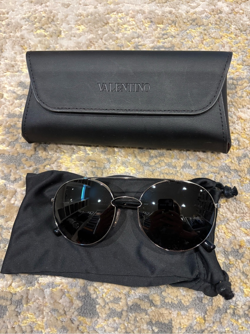 Valentino Black|blue and Silver Round Sunglasses with Case and pouch
